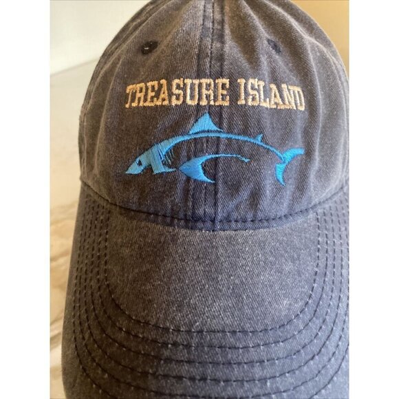 Blue Denim Twill Hat Cap Treasure Island Shark Adjustable Hat Cap - Picture 2 of 7